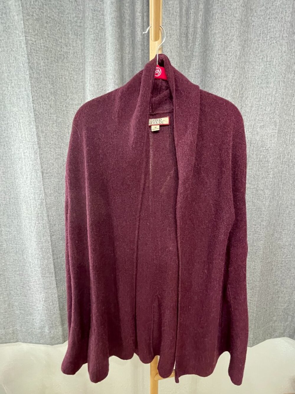 Beyond Threads Peruvian Alpaca Wool Open Cardigan Sweater Burgundy Plum Medium